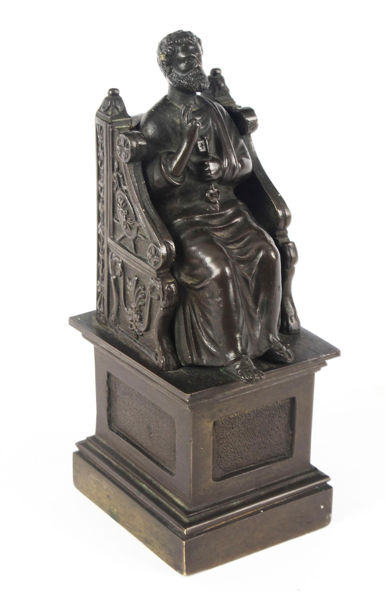 Antique Italian Grand Tour Patinated Bronze Sculpture of St Peter, 19th Century For Sale 4