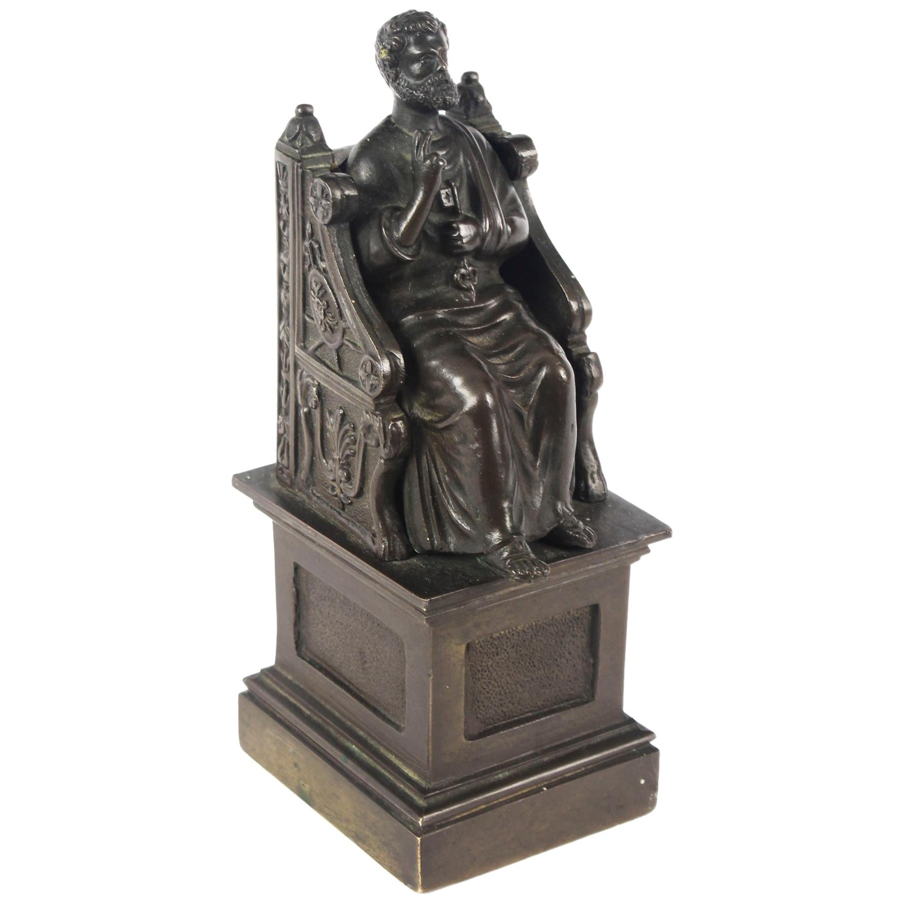 Antique Italian Grand Tour Patinated Bronze Sculpture of St Peter, 19th Century For Sale
