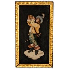 Antique Italian Grand Tour Pietra Dura Marble Picture Cavalier Musketeer 1880