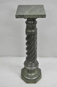 Antique Italian Green Marble Empire Classical Spiral Carved Column Pedestal