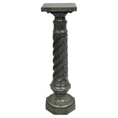 Antique Italian Green Marble Empire Classical Spiral Carved Column Pedestal