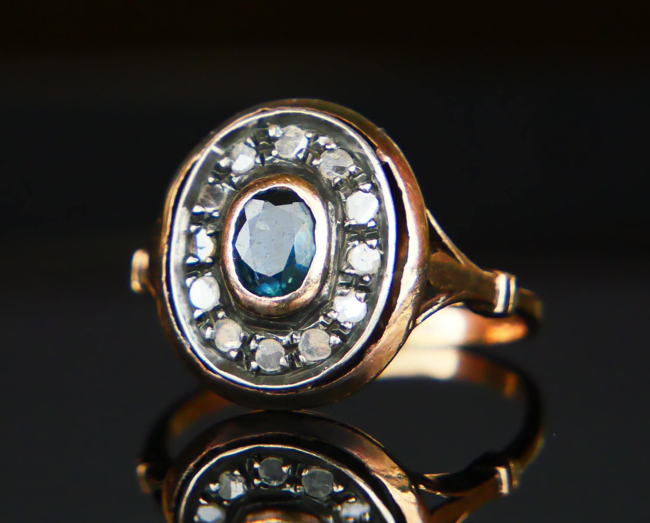 Antique Italian Halo Ring Sapphire Diamonds 12K Ø 7.75US / 4.2gr For Sale 5