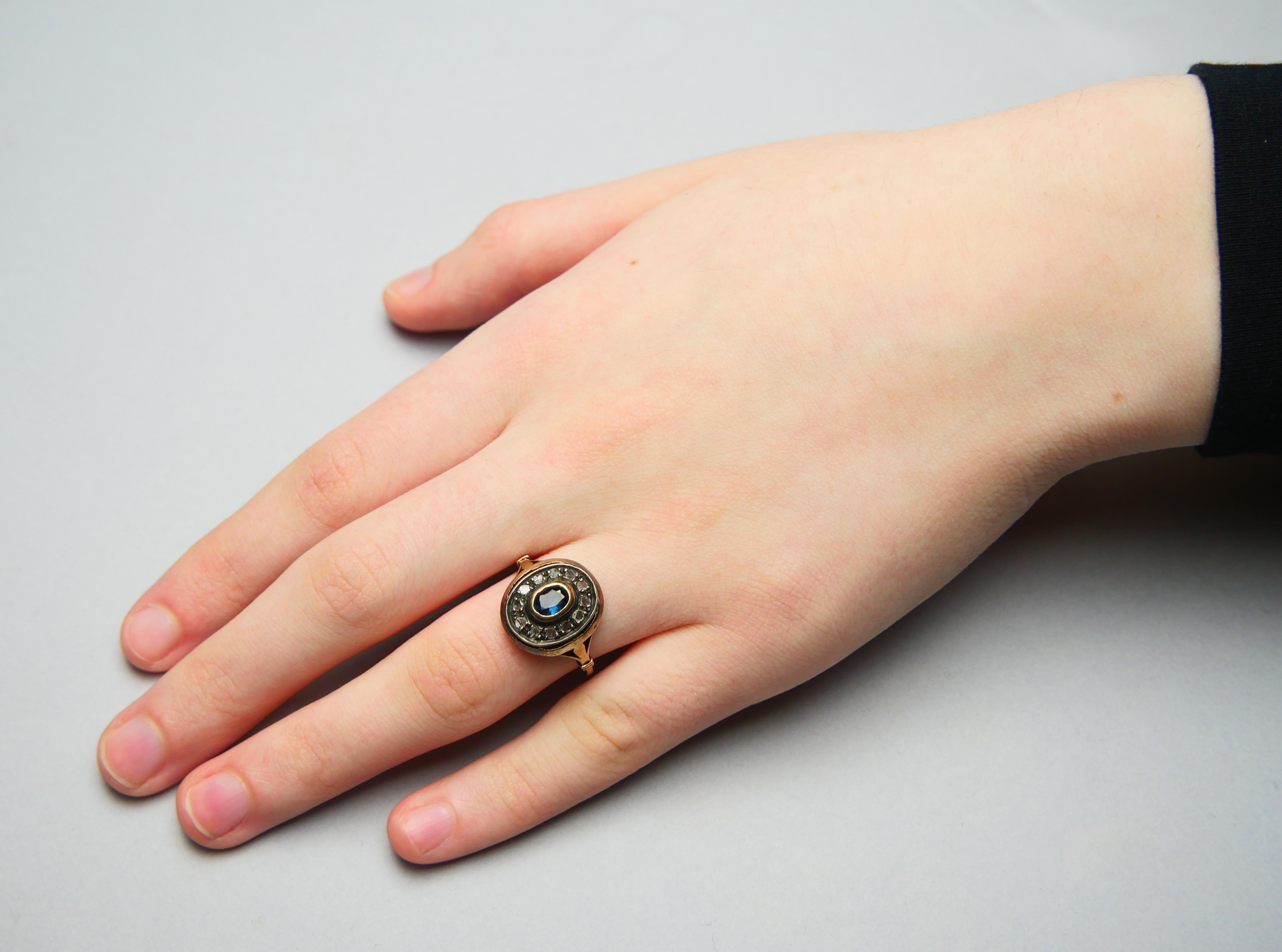 Antique Italian Halo Ring Sapphire Diamonds 12K Ø 7.75US / 4.2gr For Sale 5