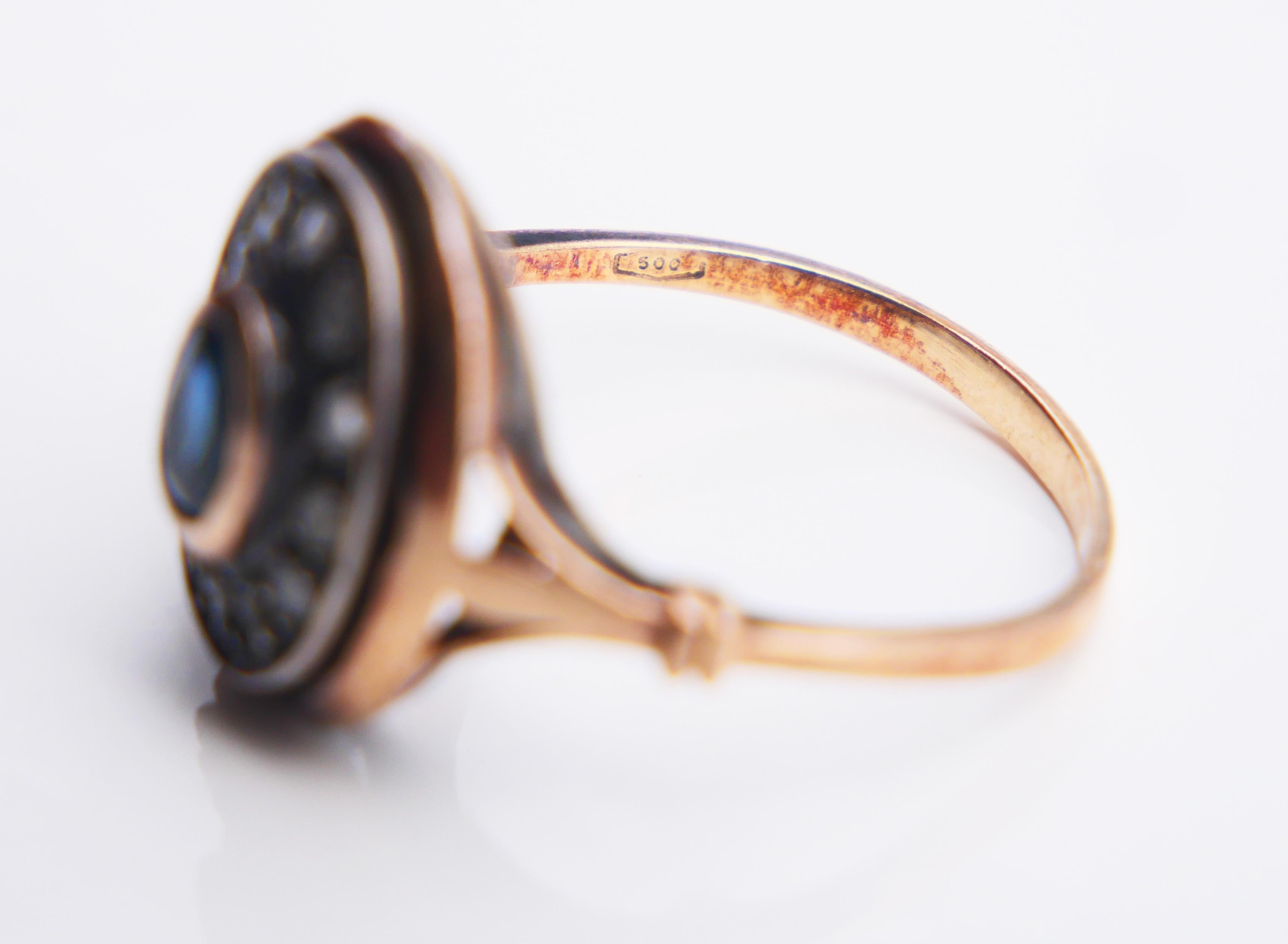 Antique Italian Halo Ring Sapphire Diamonds 12K Ø 7.75US / 4.2gr For Sale 10