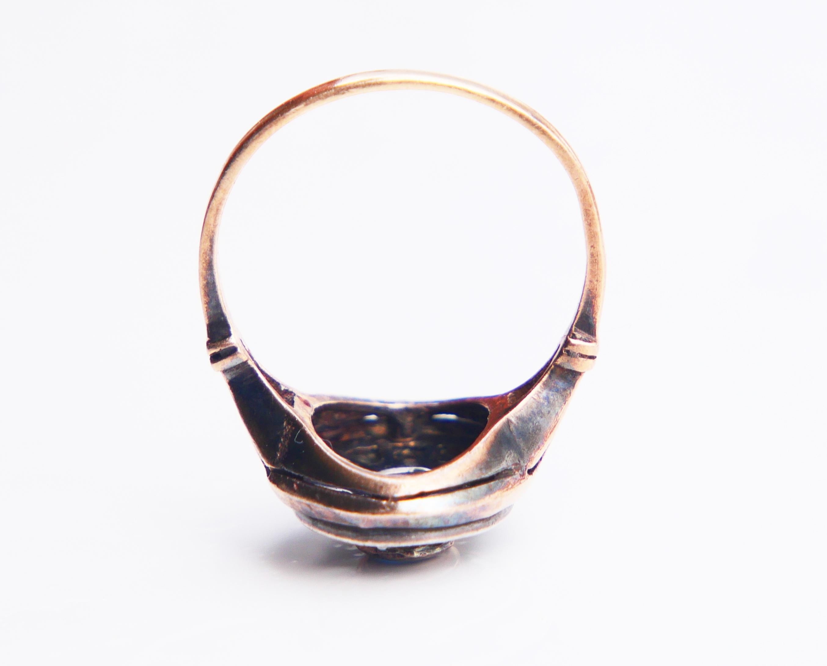 Antiker italienischer Halo Ring Saphir Diamanten 12K Ø 7.75US / 4.2gr Damen im Angebot
