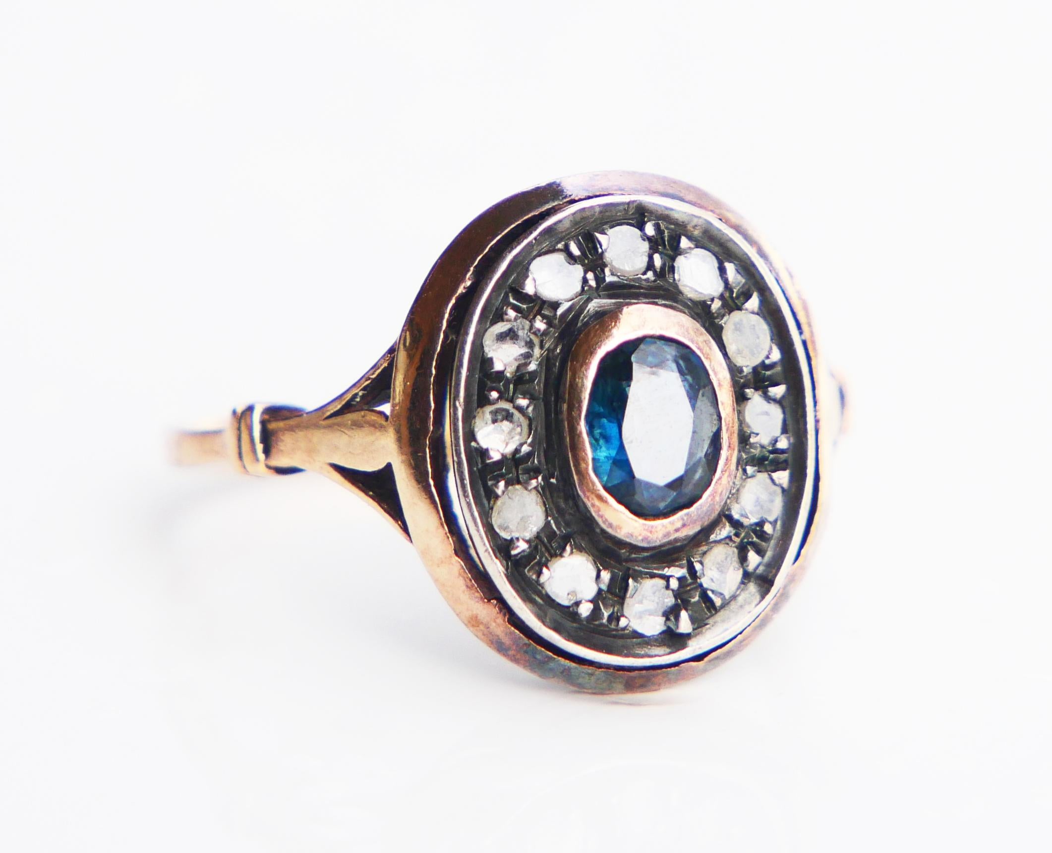 Antique Italian Halo Ring Sapphire Diamonds 12K Ø 7.75US / 4.2gr For Sale 2