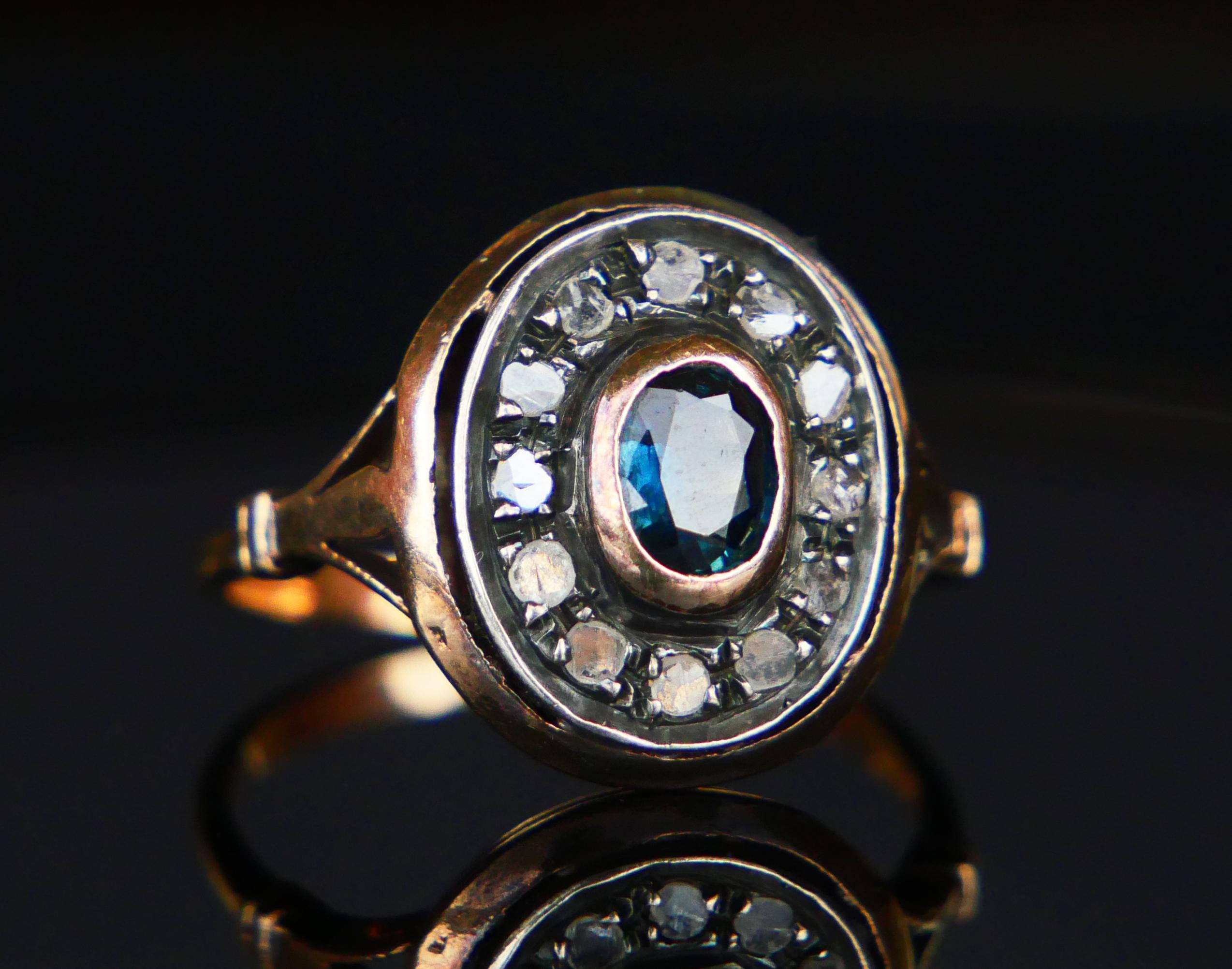 Antiker italienischer Halo Ring Saphir Diamanten 12K Ø 7.75US / 4.2gr im Angebot 3