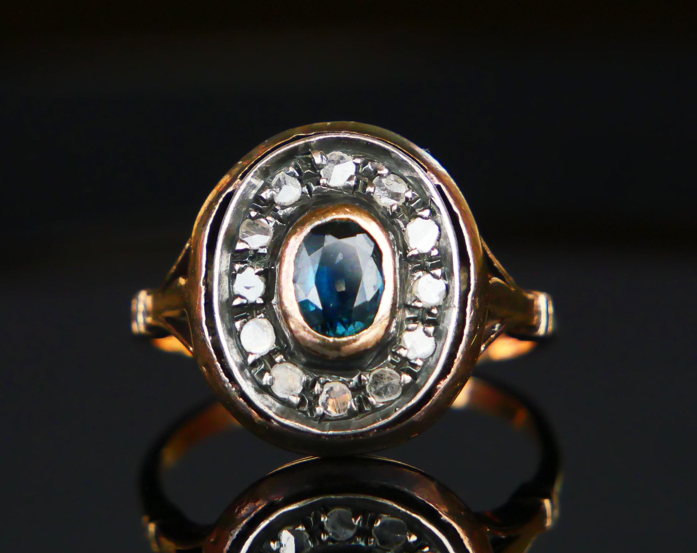 Antiker italienischer Halo Ring Saphir Diamanten 12K Ø 7.75US / 4.2gr im Angebot 4
