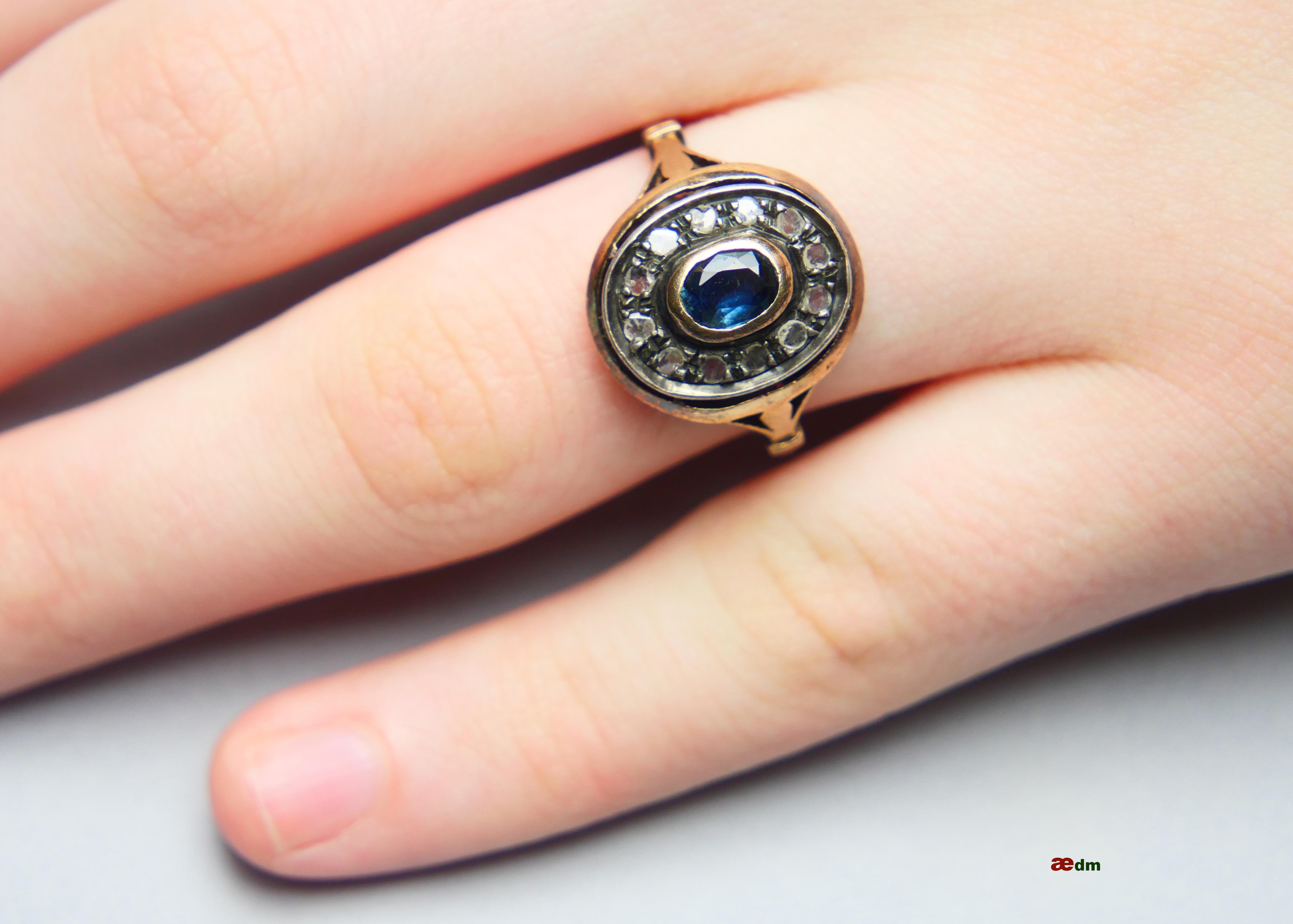 Antique Italian Halo Ring Sapphire Diamonds 12K Ø 7.75US / 4.2gr For Sale 4