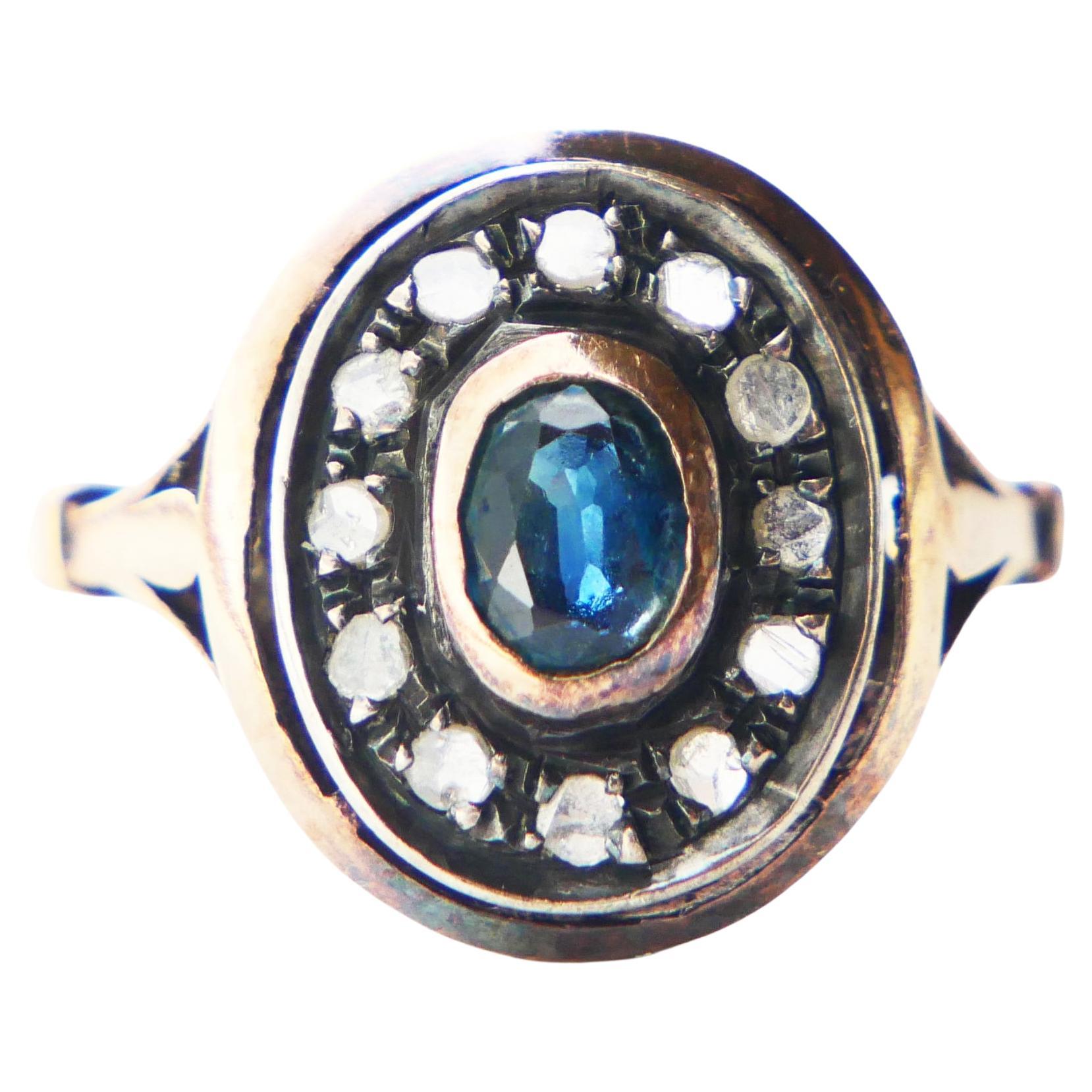 Antiquities Italian Halo Ring Sapphire Diamonds 12K Ø 7.75US / 4.2gr en vente