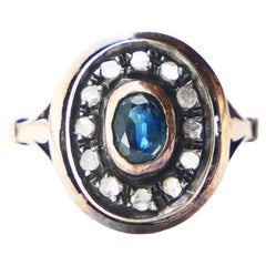 Antique Italian Halo Ring Sapphire Diamonds 12K Ø 7.75US / 4.2gr