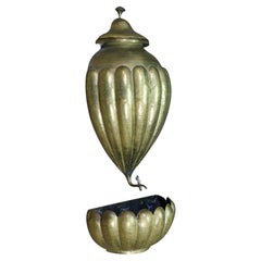 Antique Italian Hammered Ribbed Brass Lavabo Water Fountain Cistern & Basin