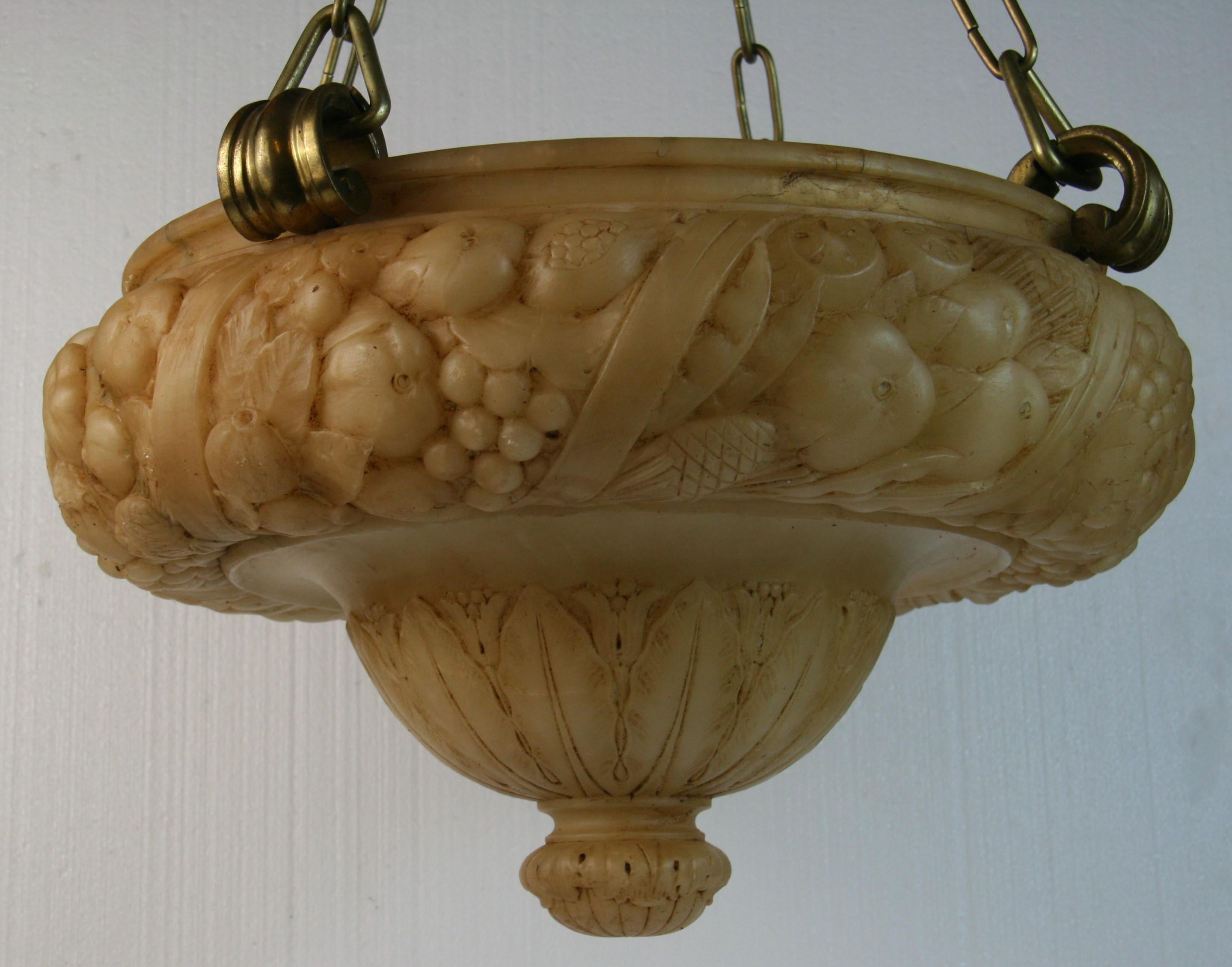 Antico lampadario italiano in alabastro e bronzo intagliato a mano in vendita 6