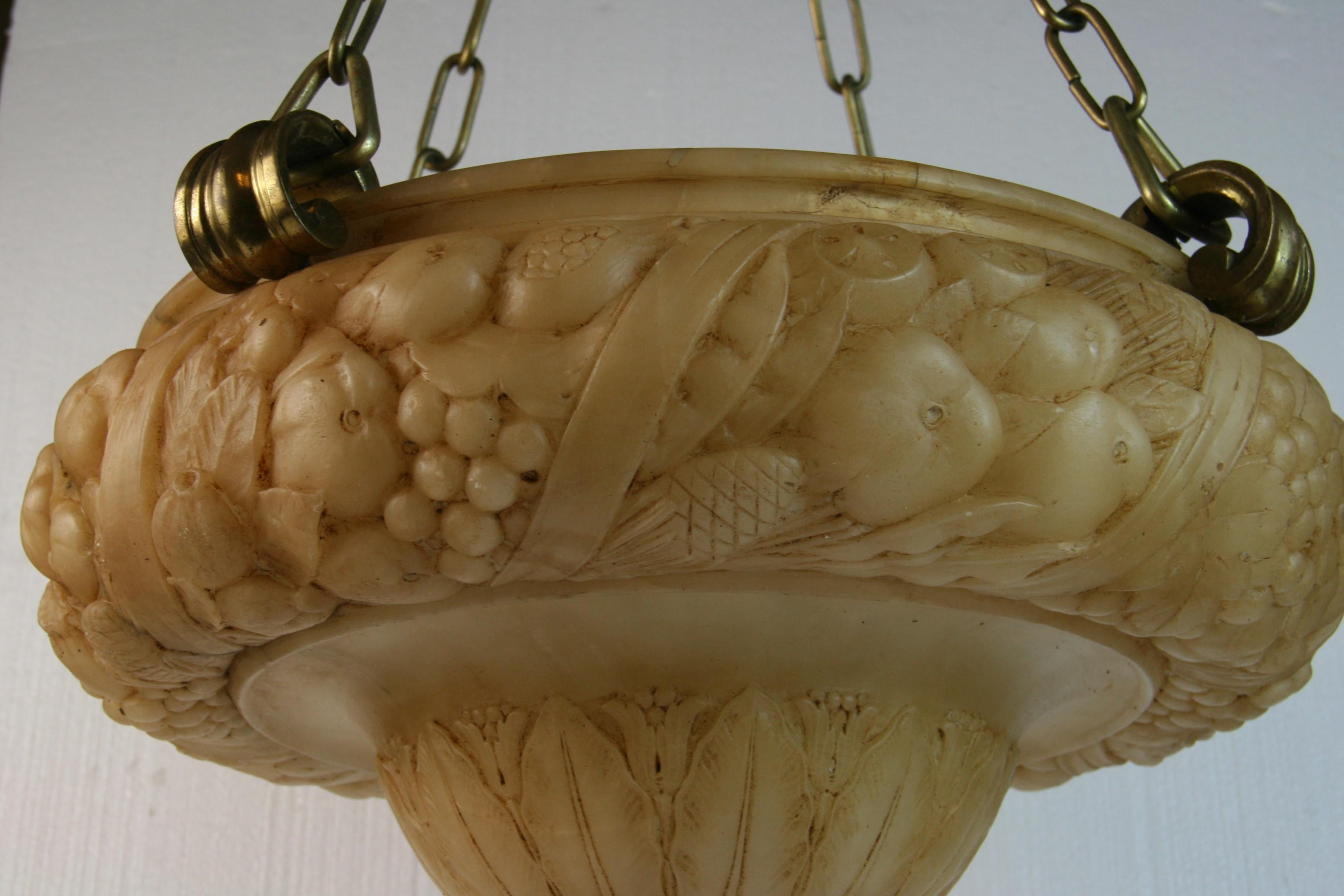 Antico lampadario italiano in alabastro e bronzo intagliato a mano in vendita 11