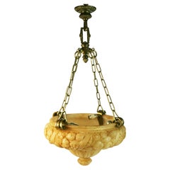 Antique Italian Hand Carved Alabaster and Bronze Chandelier
