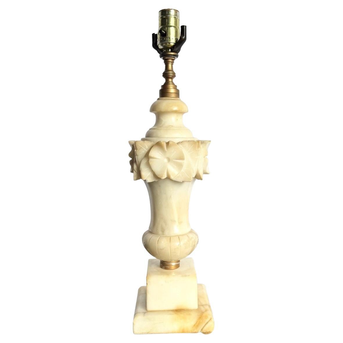 Antique Italian Hand Carved Alabaster Table Lamp For Sale