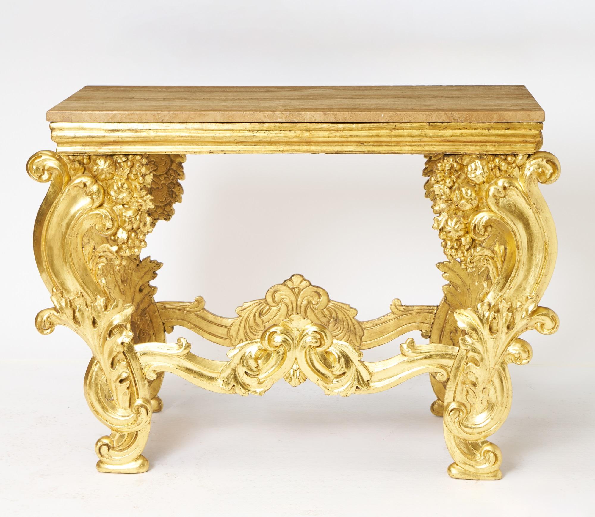 Antique Italian Hand-Carved & Gilt Rococo Marble Top Console Table 5