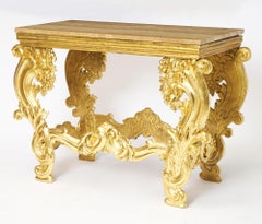 Antique Italian Hand-Carved & Gilt Rococo Marble Top Console Table