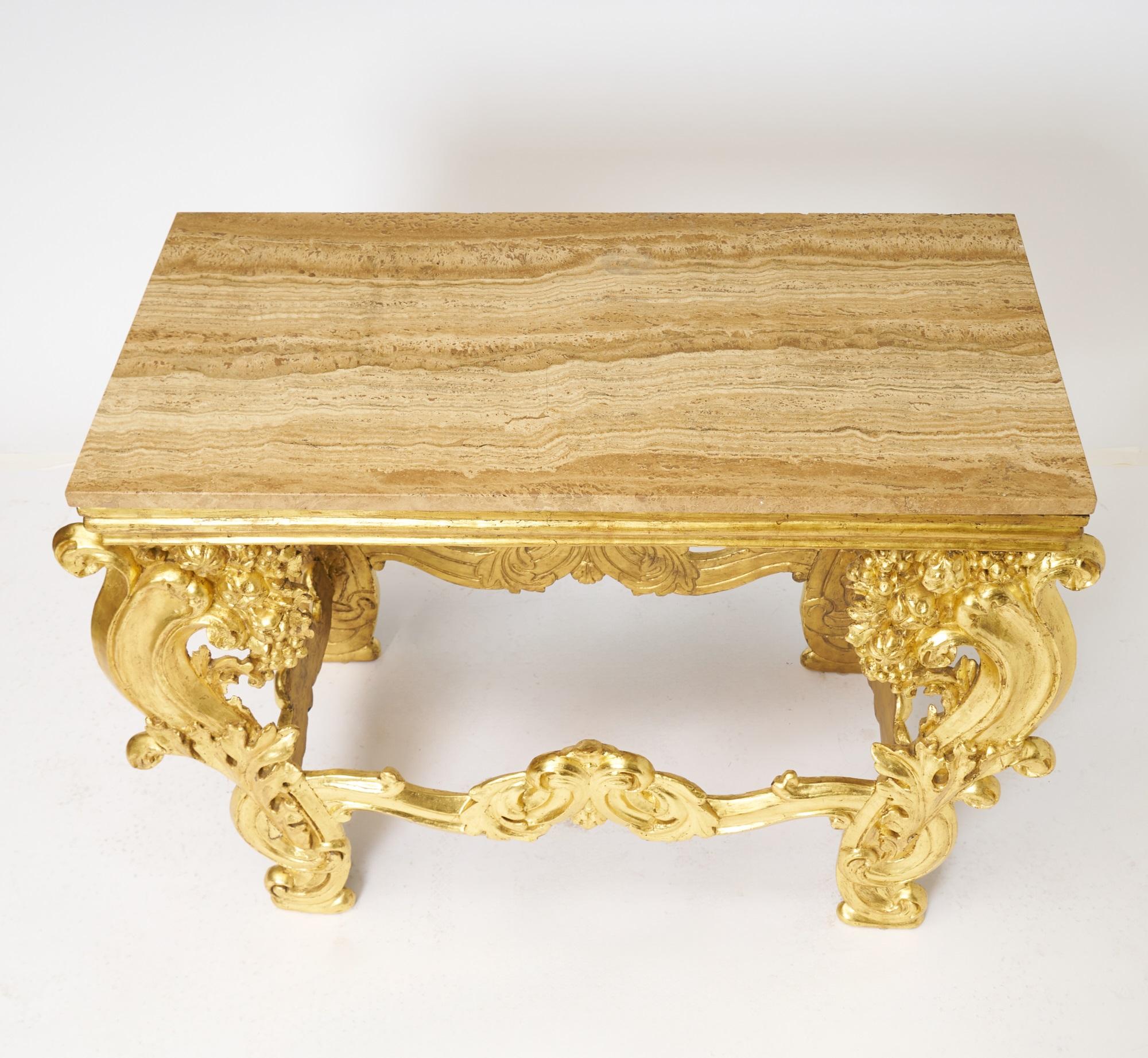 Antique Italian Hand-Carved & Gilt Rococo Marble Top Console Table In Good Condition In Tarry Town, NY