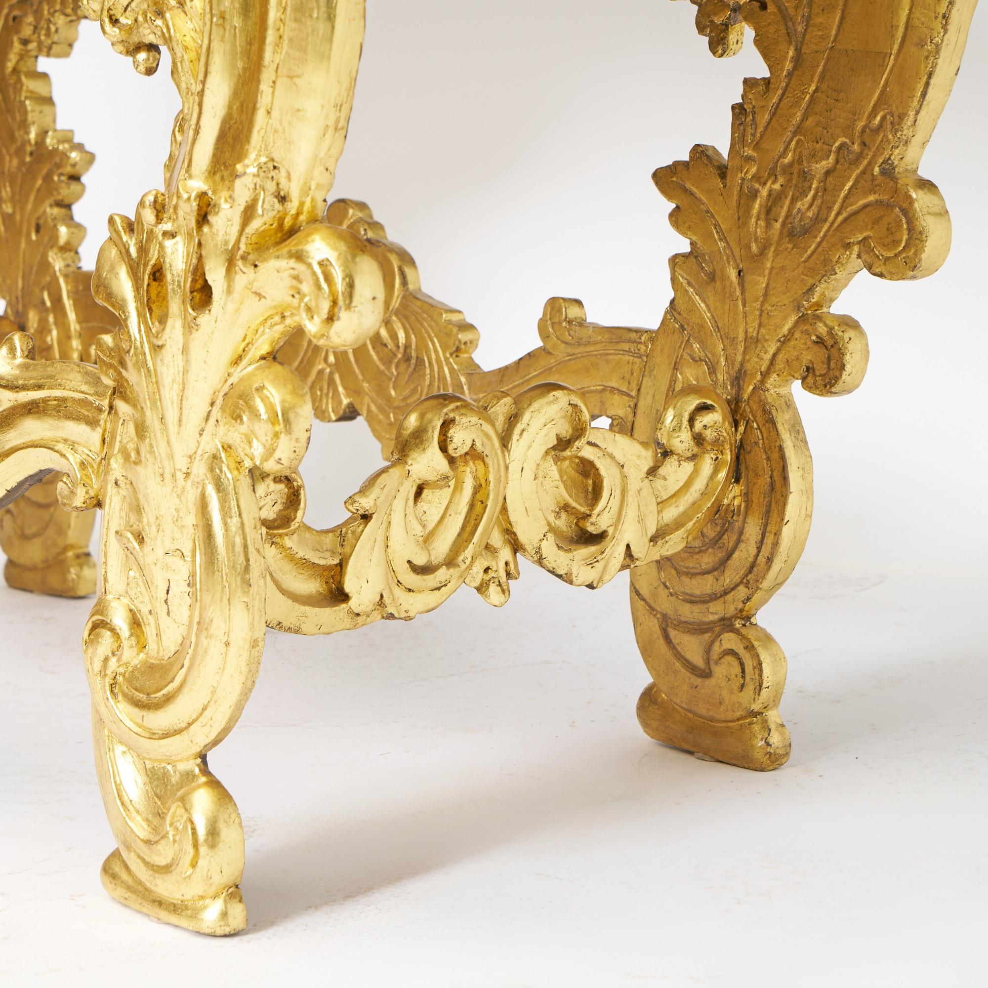 Gold Antique Italian Hand-Carved & Gilt Rococo Marble Top Console Table