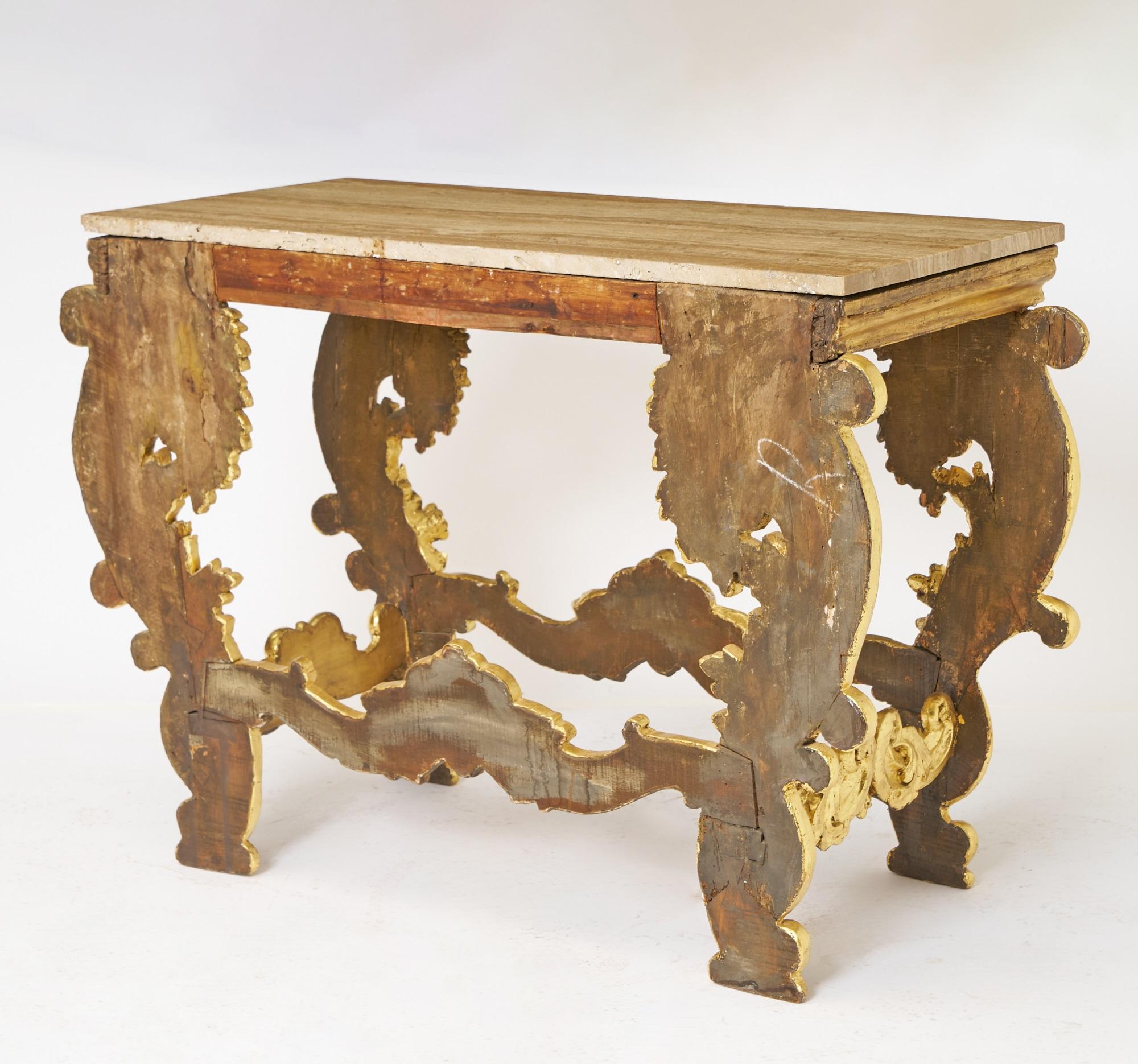 Antique Italian Hand-Carved & Gilt Rococo Marble Top Console Table 1