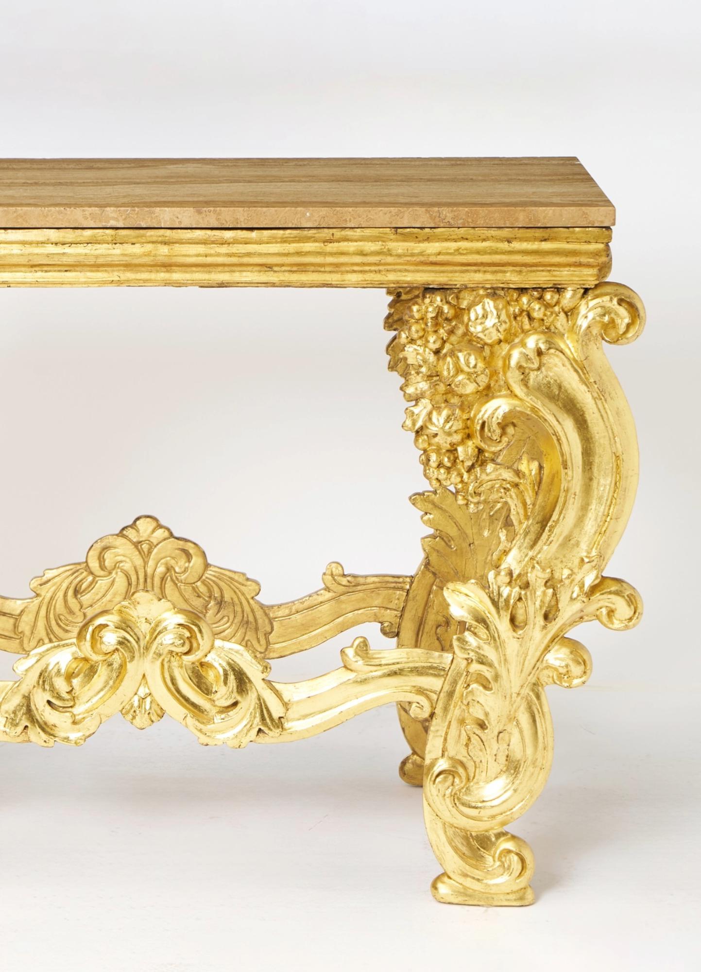 Antique Italian Hand-Carved & Gilt Rococo Marble Top Console Table 2