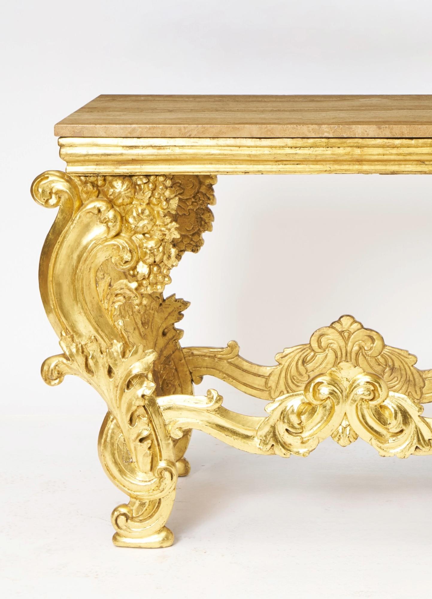 Antique Italian Hand-Carved & Gilt Rococo Marble Top Console Table 3