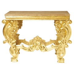 Antique Italian Hand-Carved & Gilt Rococo Marble Top Console Table