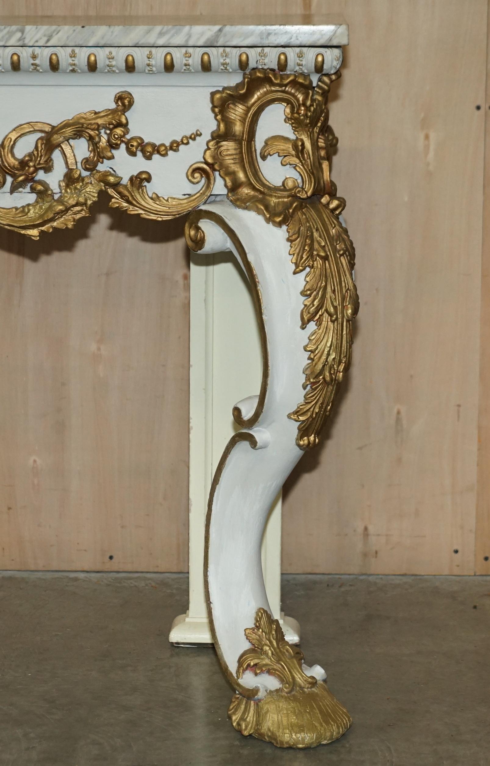 ANTIQUE ITALIAN HAND CARVED GiLTWOOD & MARBLE CONSOLE TABLE CIRCA 1860 VENICE For Sale 6