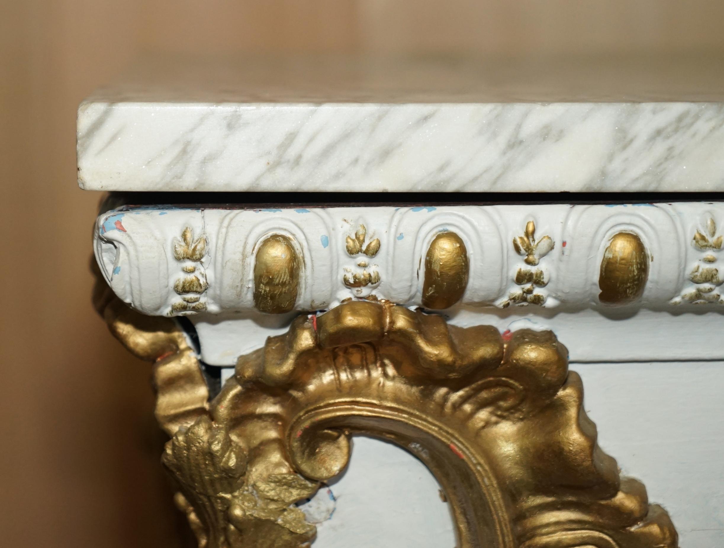 ANTIQUE ITALIAN HAND CARVED GiLTWOOD & MARBLE CONSOLE TABLE CIRCA 1860 VENICE For Sale 7