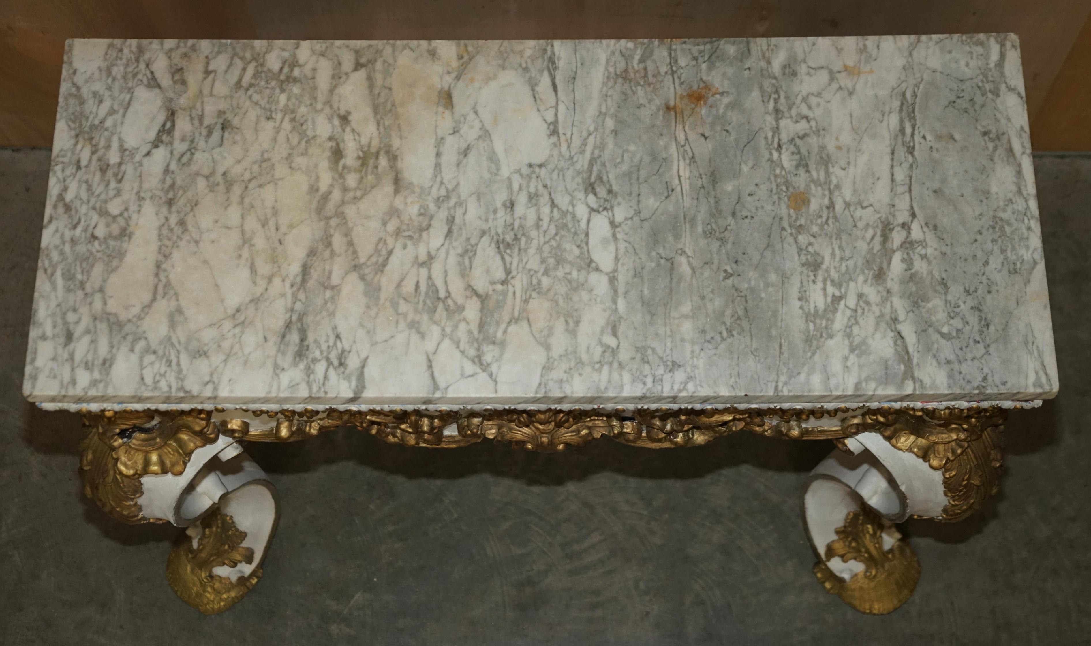 ANTIQUE ITALIAN HAND CARVED GiLTWOOD & MARBLE CONSOLE TABLE CIRCA 1860 VENICE For Sale 9