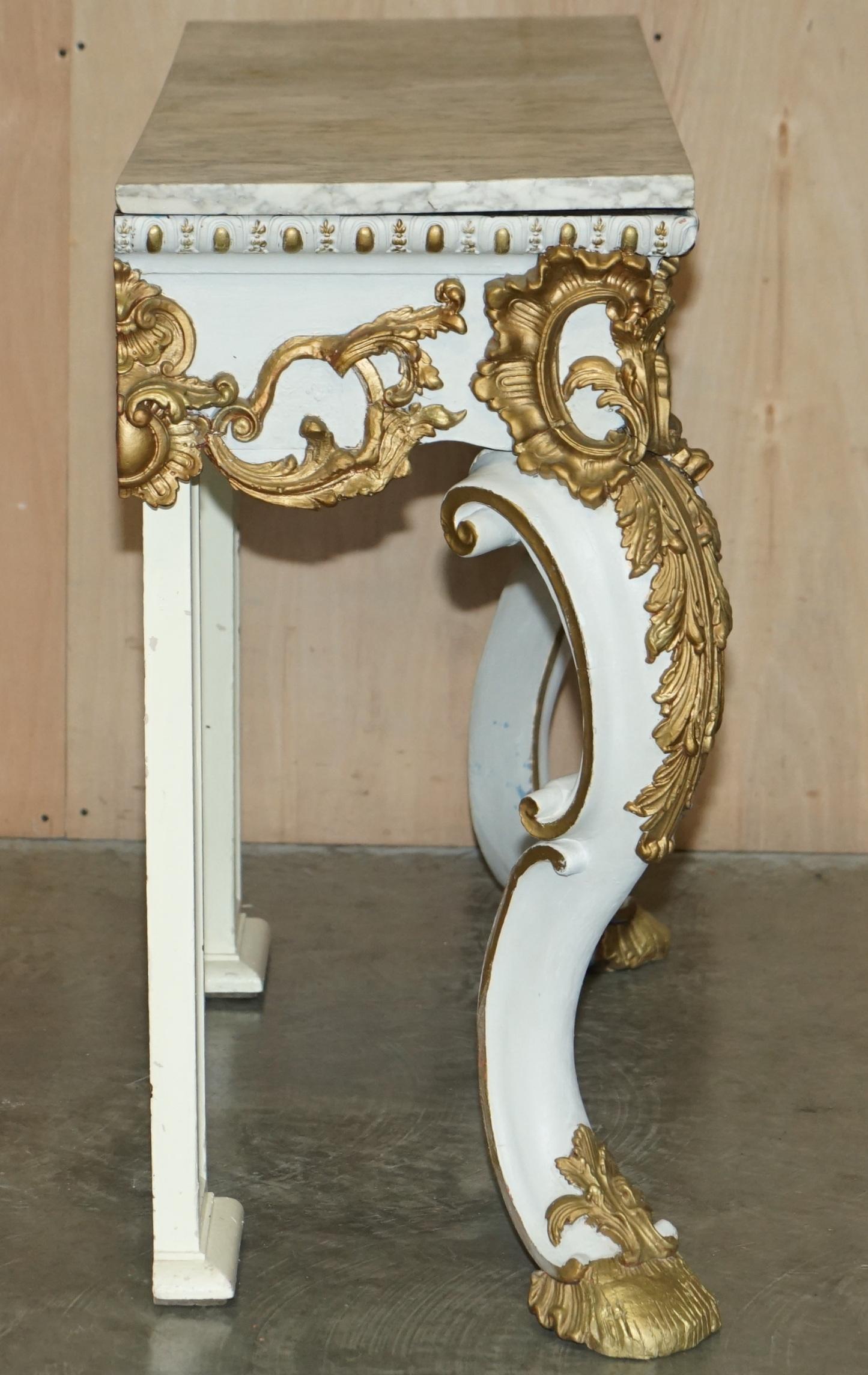 ANTIQUE ITALIAN HAND CARVED GiLTWOOD & MARBLE CONSOLE TABLE CIRCA 1860 VENICE For Sale 13