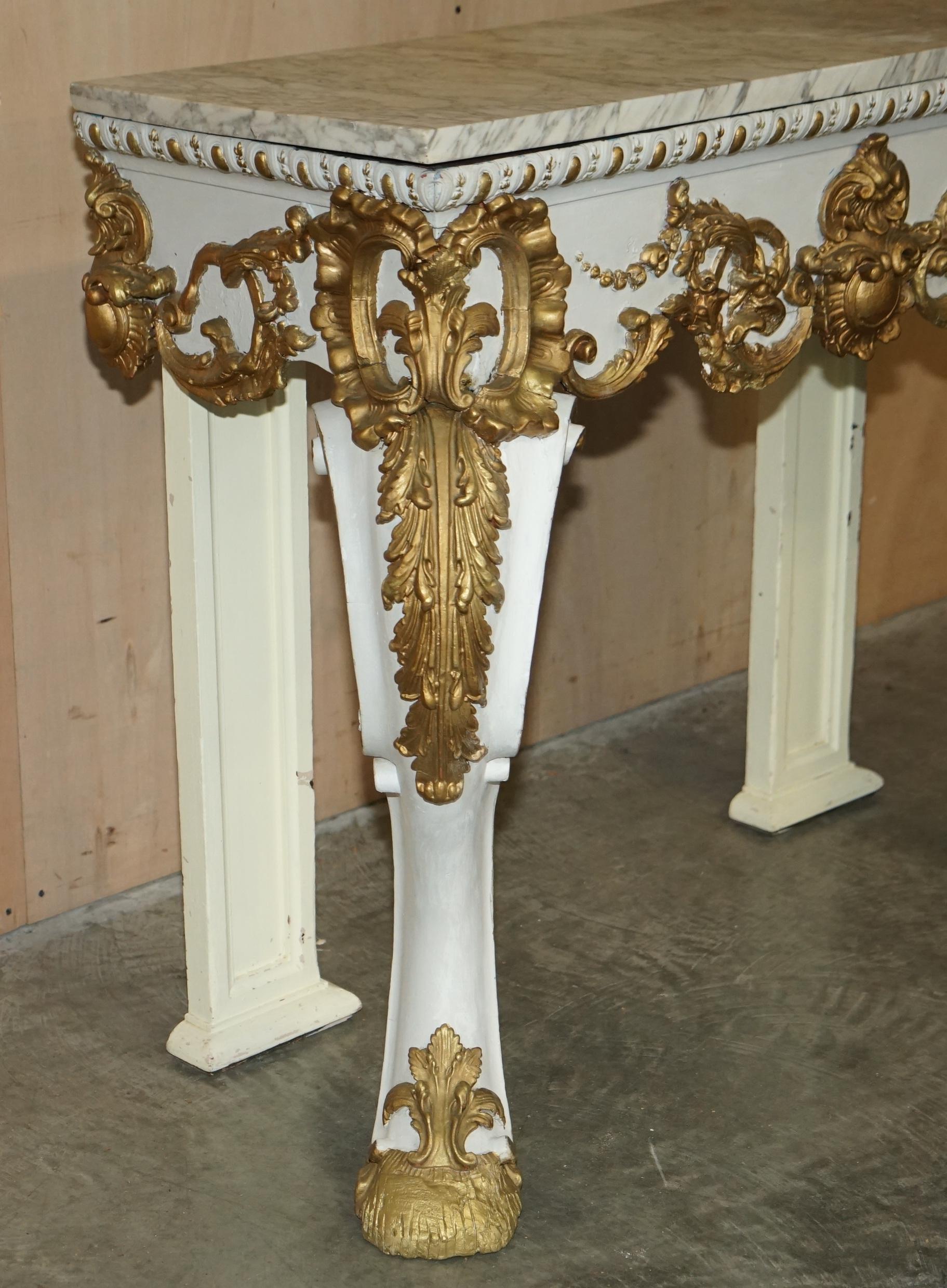 Mid-19th Century ANTIQUE ITALIAN HAND CARVED GiLTWOOD & MARBLE CONSOLE TABLE CIRCA 1860 VENICE For Sale