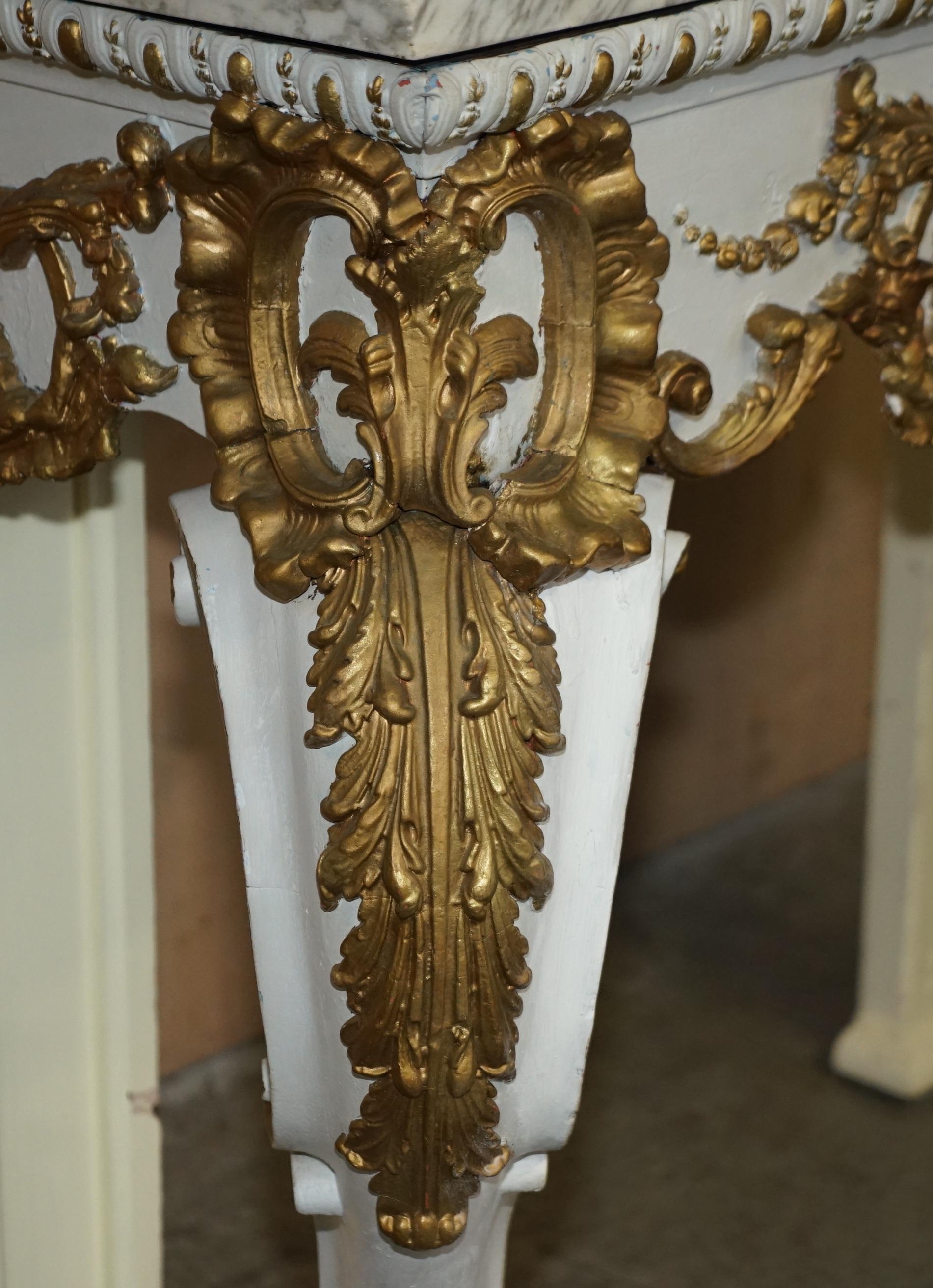 Marble ANTIQUE ITALIAN HAND CARVED GiLTWOOD & MARBLE CONSOLE TABLE CIRCA 1860 VENICE For Sale