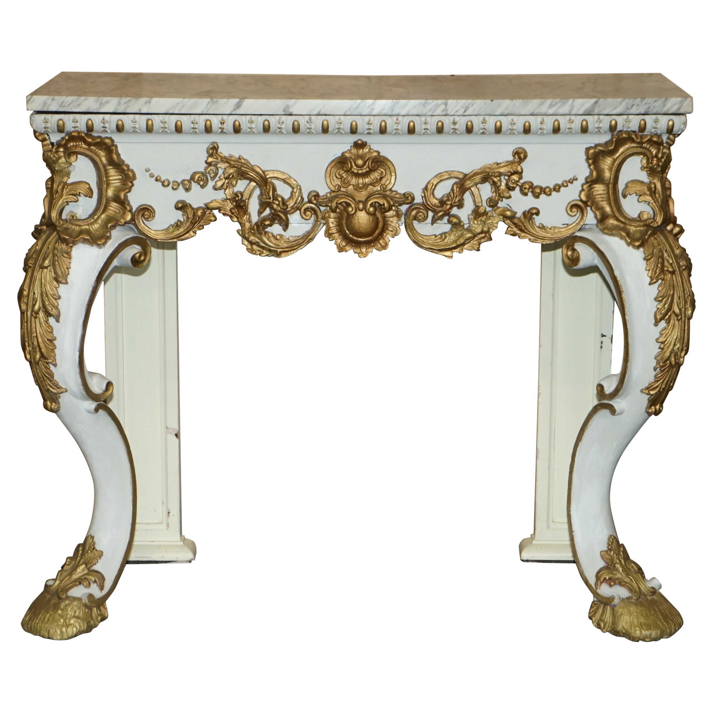 ANTIQUE ITALIAN HAND CARVED GiLTWOOD & MARBLE CONSOLE TABLE CIRCA 1860 VENICE