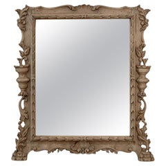 Antique Mirror italien sculpté à la main en noyer rayé