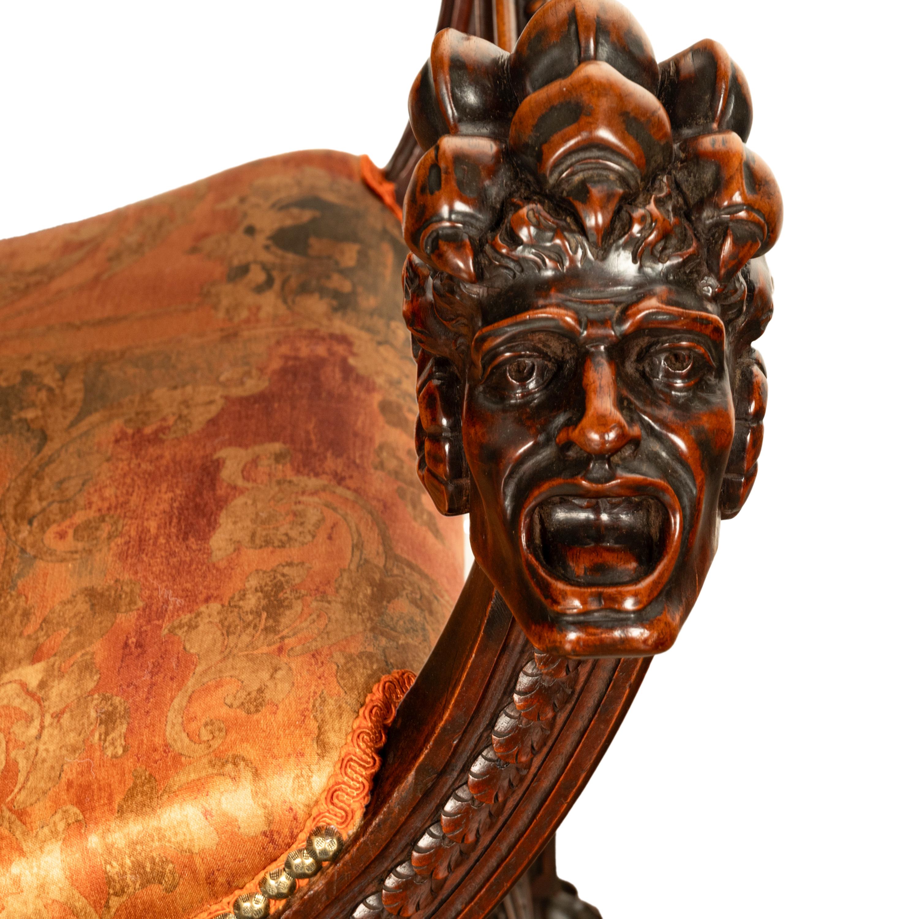 Antique Italian Hand Carved Walnut Renaissance Dragon & Knight Throne Chair 1880 For Sale 11