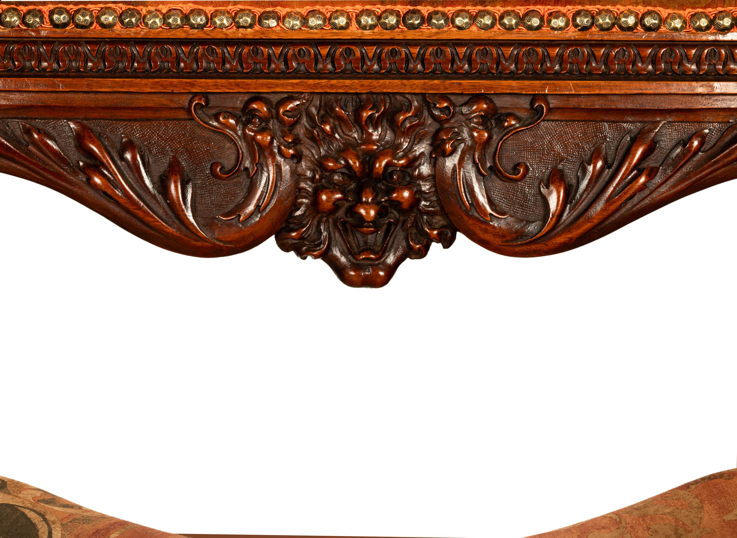 Antique Italian Hand Carved Walnut Renaissance Dragon & Knight Throne Chair 1880 For Sale 12
