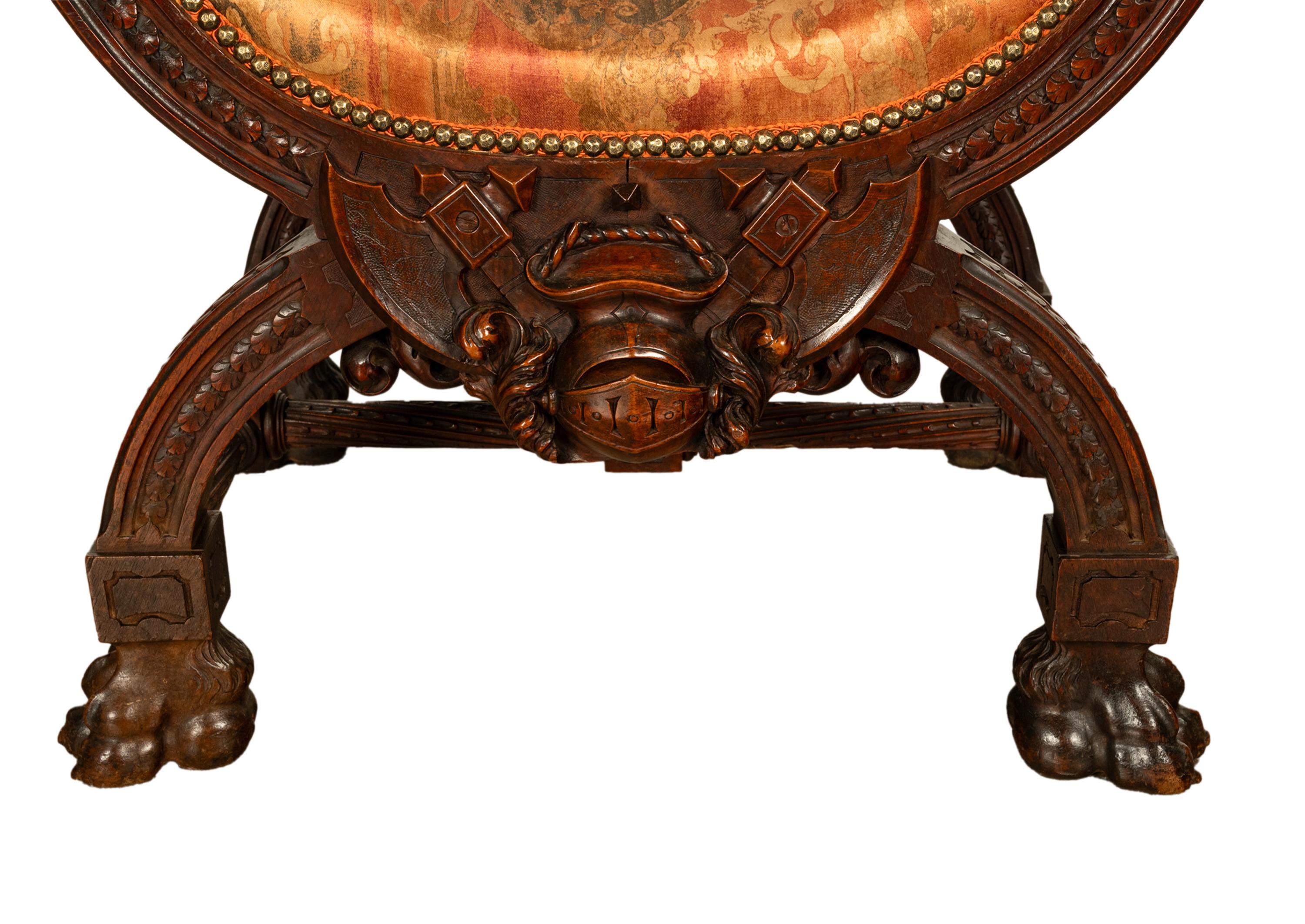 Antique Italian Hand Carved Walnut Renaissance Dragon & Knight Throne Chair 1880 For Sale 13