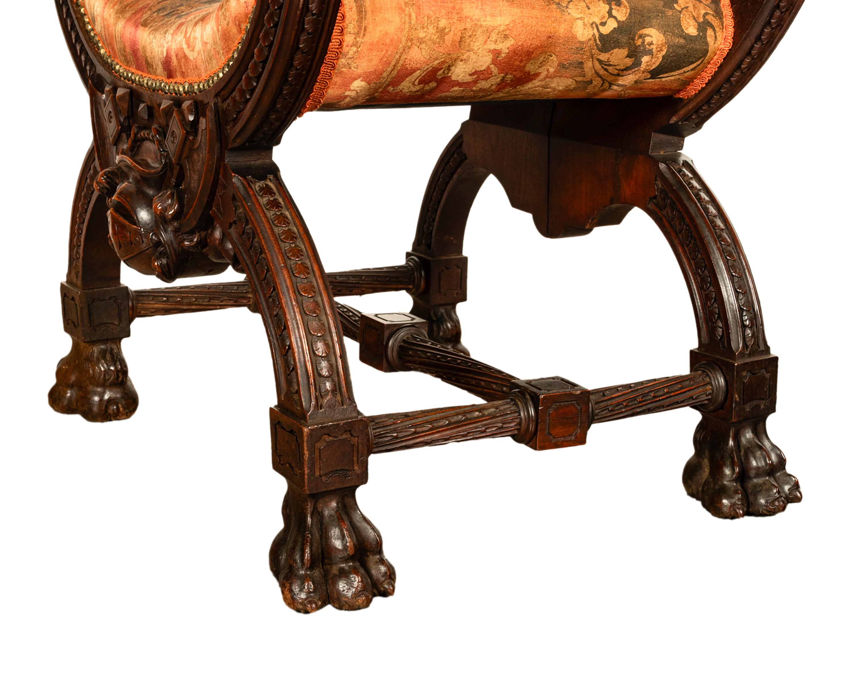 Antique Italian Hand Carved Walnut Renaissance Dragon & Knight Throne Chair 1880 For Sale 14