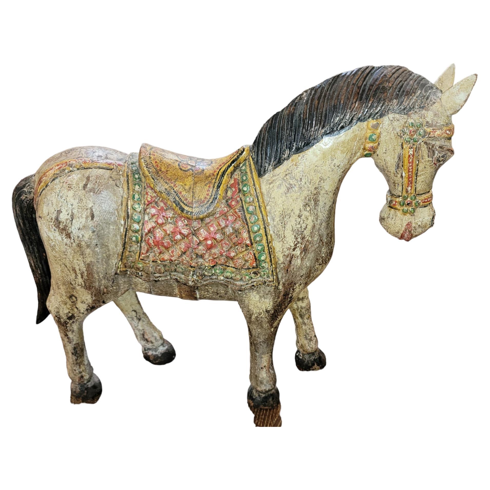 Antique Italian Hand Carved Wooden Horse Statue