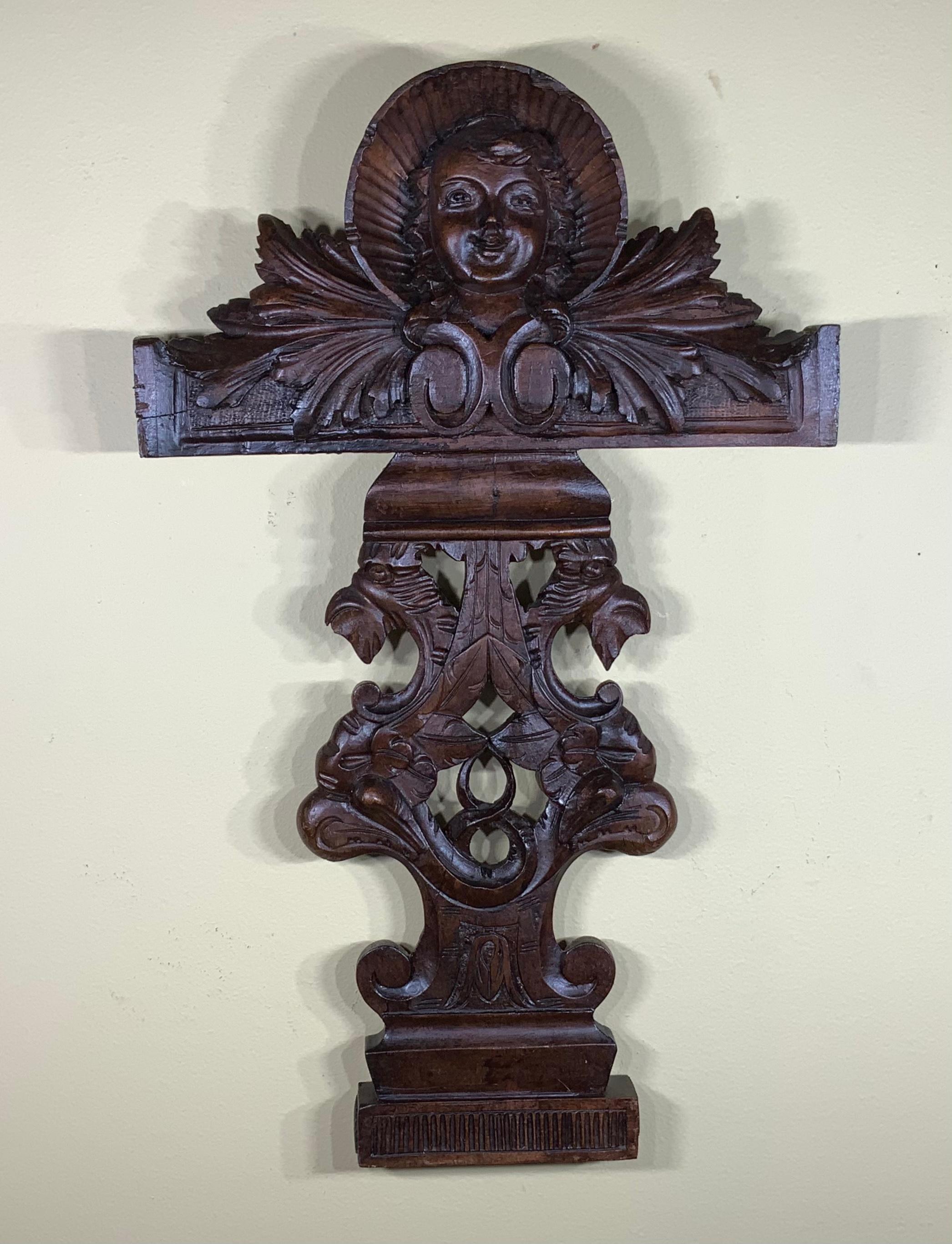 Antique Italian Hand Carving Wood Wall Hanging For Sale 6