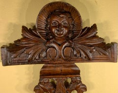 Antique Italian Hand-Carved Walnut Wall Hanging, Cherub Design, 1920