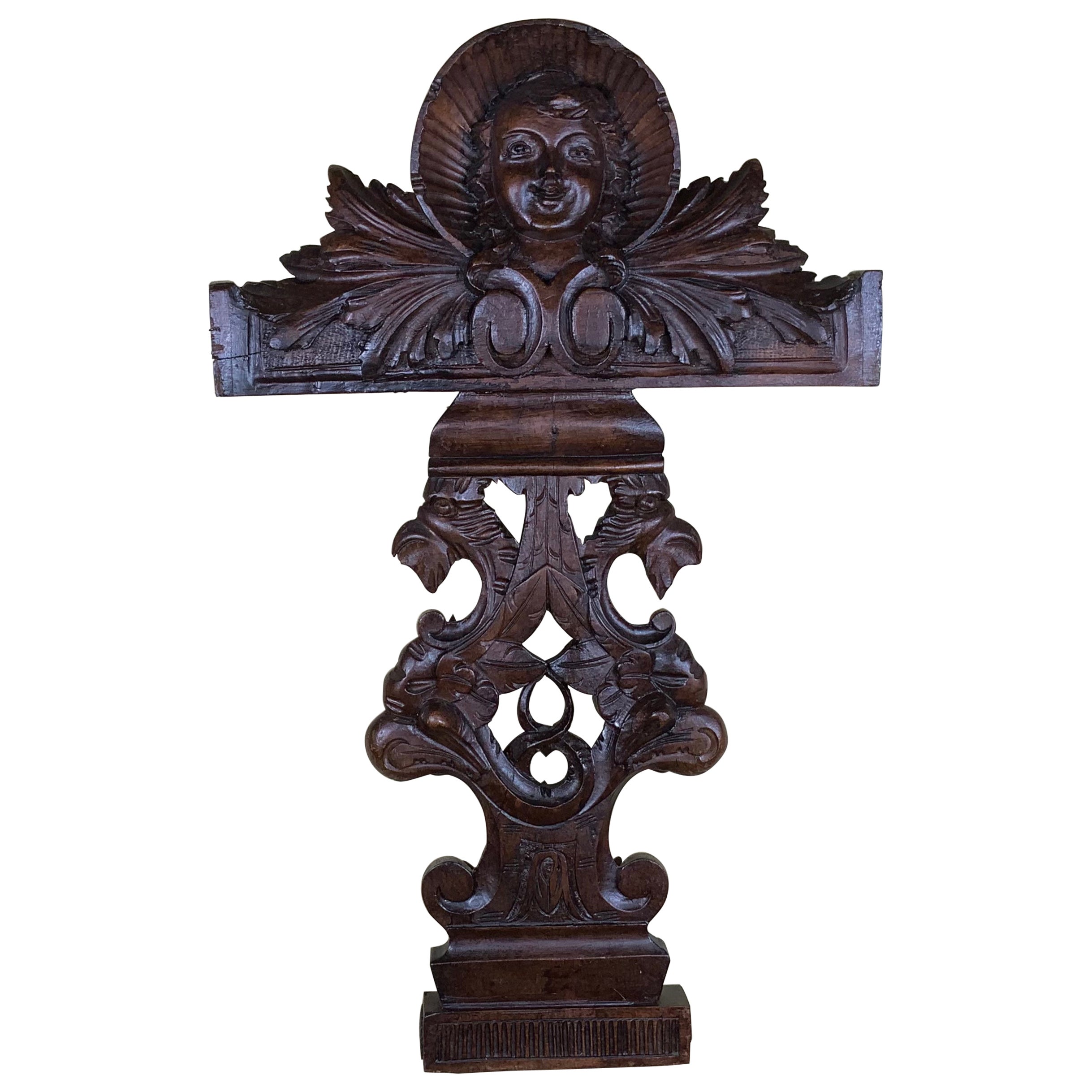 Antico pendaglio da parete in Wood italiano intagliato a mano