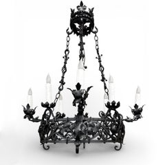 Antique Italian Hand-Forged Wrought Iron Chandelier