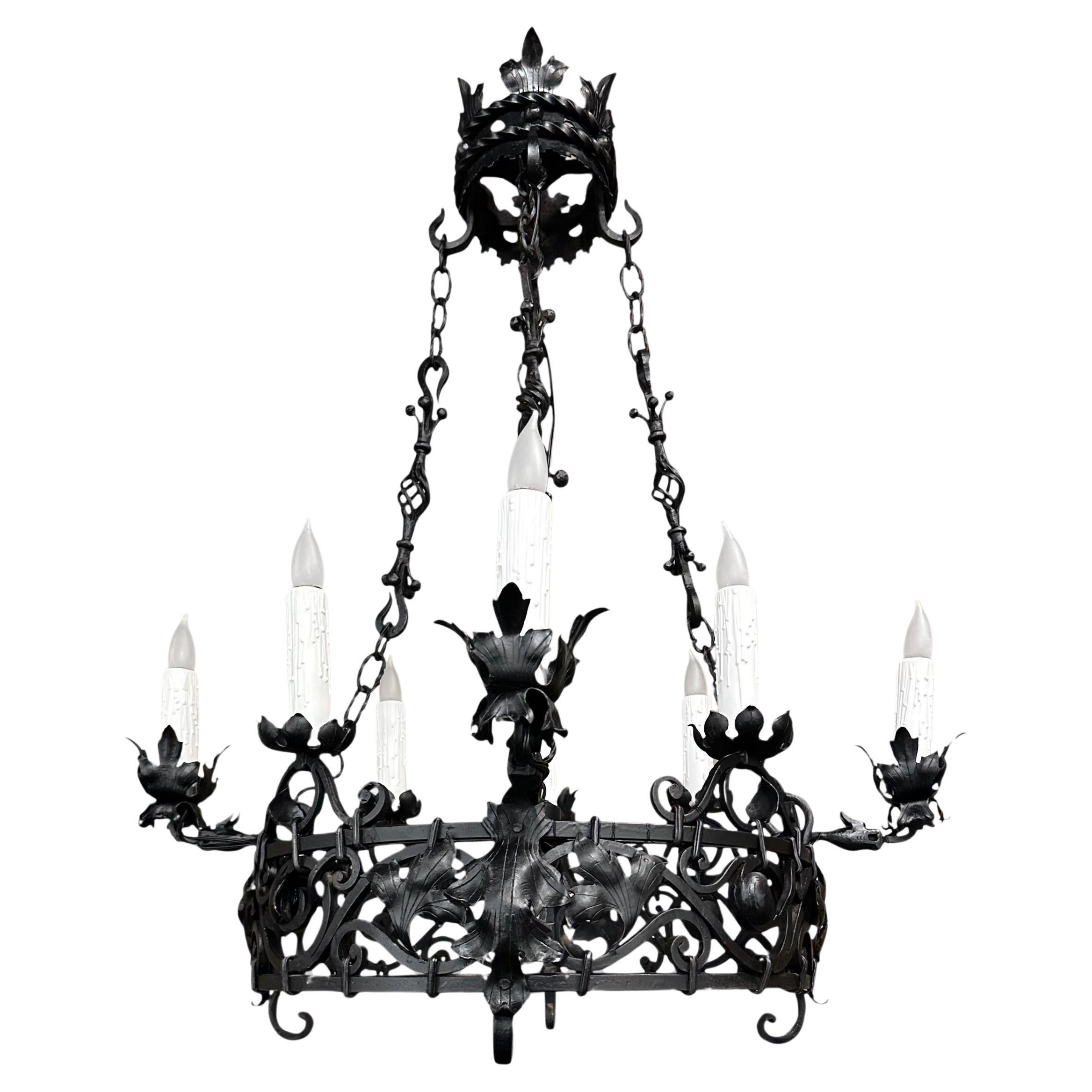 Antique Italian Hand-Forged Wrought Iron Chandelier