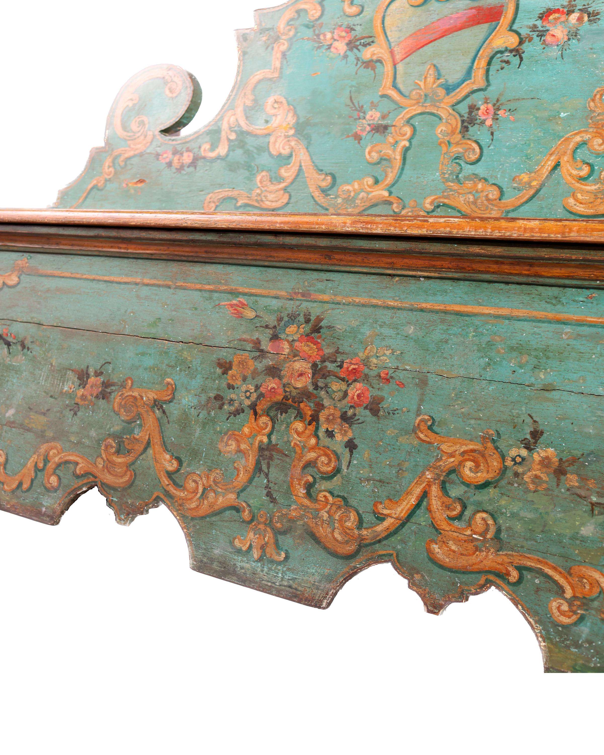 18th Century and Earlier Antique Italian Hand Painted Blue Bench For Sale