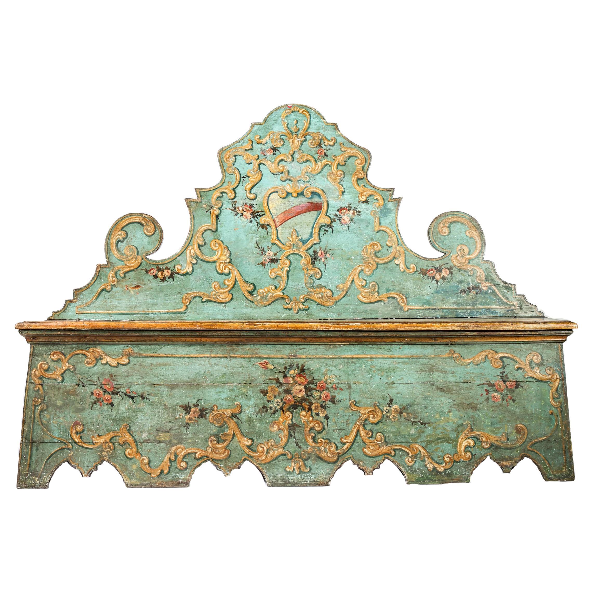 Antique Italian Hand Painted Blue Bench