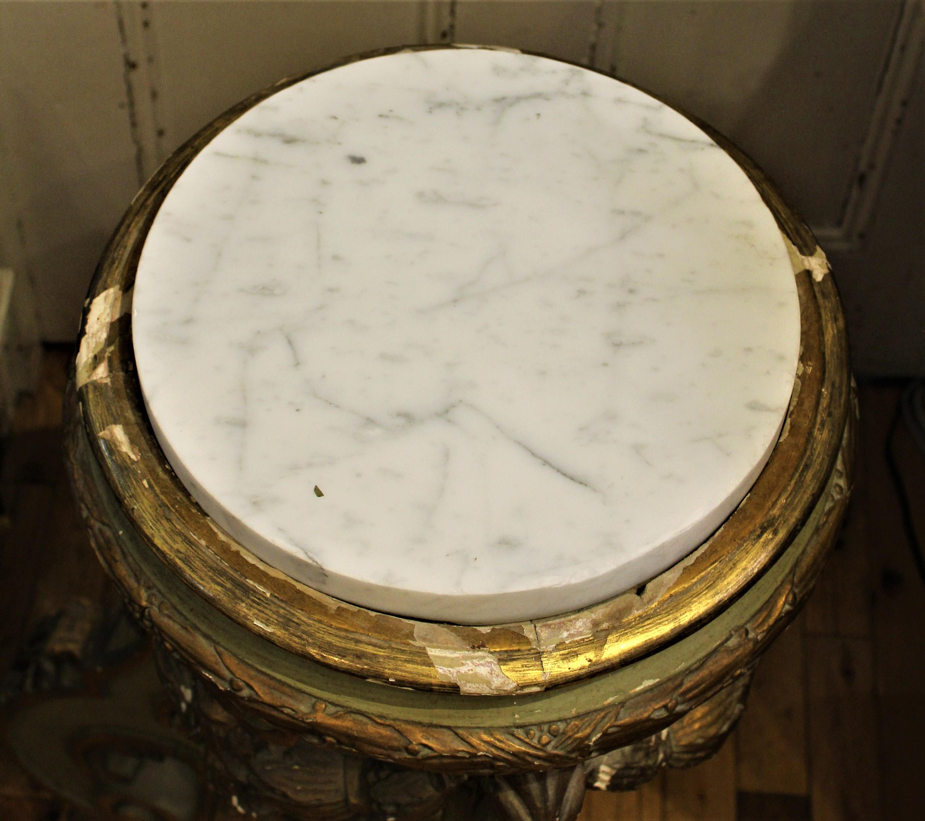 Antique Italian Hand Painted Carved Wood and Gesso Pedestal with Marble Top For Sale 4