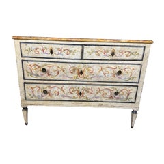 Antique Italian Hand-Painted Commode, 19th Century Polychrome Scrolling Design